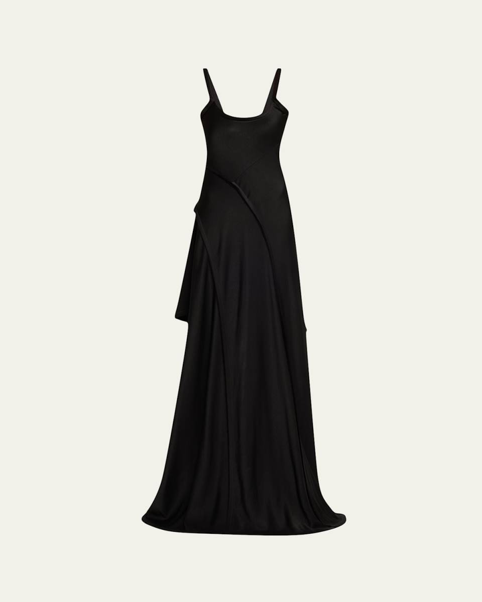 Sleeveless Crepe Back Satin Bias Slip Gown With Slit
